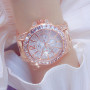 BS Elegant Big Dial Women Watch Famous Luxury Brands Rhinestones Rose Gold Waterproof Steel Female Wristwatches Reloj Mujer 2022