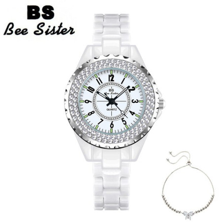 BS Elegant Ceramic Watch for Women Free Shiping Luxury Brands Rhinestones Waterproof Wristwatches for Ladies Montre Femme 2022