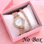 2Pcs Set Women Bracelet Watches Luxury Diamond Wristwatch Ladies Elegant Rose Gold Watchband Quartz Watch for Women Reloj Mujer