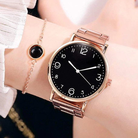 Watch women  Simple Steel Band Watch Ladies Big Dial Quartz Clock Bracelet Watch Set Reloj mujer