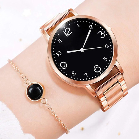Watch women  Simple Steel Band Watch Ladies Big Dial Quartz Clock Bracelet Watch Set Reloj mujer