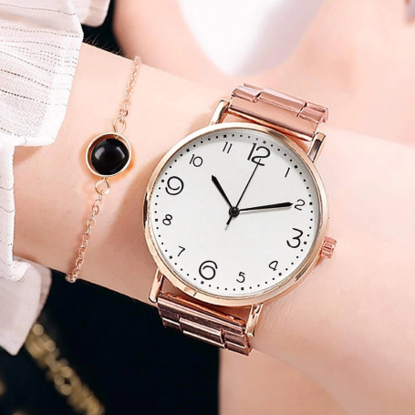 Watch women  Simple Steel Band Watch Ladies Big Dial Quartz Clock Bracelet Watch Set Reloj mujer
