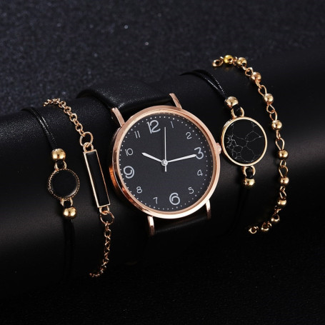 Top Style 5PCS Set Watch For Women Luxury Leather Analog Ladies Quartz Wrist Watch Fashion Bracelet Watch Set Relogio Feminino
