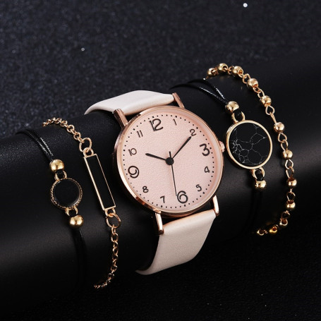 Top Style 5PCS Set Watch For Women Luxury Leather Analog Ladies Quartz Wrist Watch Fashion Bracelet Watch Set Relogio Feminino