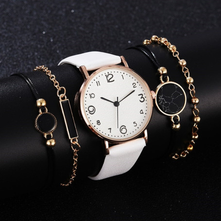 Top Style 5PCS Set Watch For Women Luxury Leather Analog Ladies Quartz Wrist Watch Fashion Bracelet Watch Set Relogio Feminino
