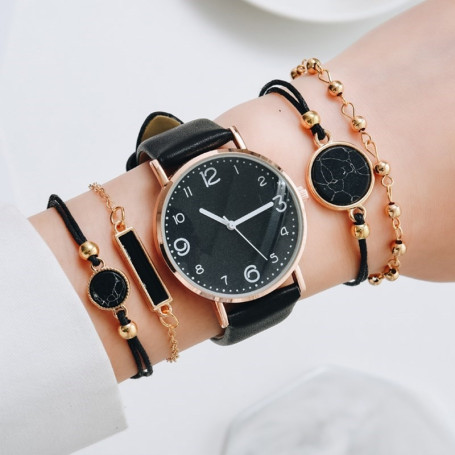 Top Style 5PCS Set Watch For Women Luxury Leather Analog Ladies Quartz Wrist Watch Fashion Bracelet Watch Set Relogio Feminino