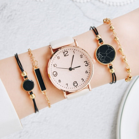 Top Style 5PCS Set Watch For Women Luxury Leather Analog Ladies Quartz Wrist Watch Fashion Bracelet Watch Set Relogio Feminino