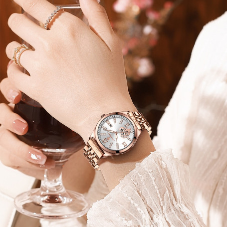 Women Fashion Rose Gold Stainless Stain Steel Ladies Watch Waterproof Quartz Wristwatch Romantic