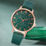 Women's Wristwatch Flowers Green Small Lady Dress Watches Leather Quaze Clock Roman Scale Relojes Para Mujer Montre Femme