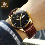 OLEVS Mens Watches Top Brand Leather Chronograph Waterproof Sport Automatic Date Quartz Watch For Men Relogio Masculino