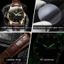 OLEVS Mens Watches Top Brand Leather Chronograph Waterproof Sport Automatic Date Quartz Watch For Men Relogio Masculino
