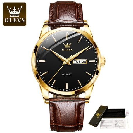 OLEVS Mens Watches Top Brand Leather Chronograph Waterproof Sport Automatic Date Quartz Watch For Men Relogio Masculino