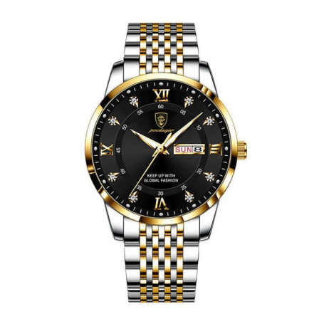 Casual Sport Chronograph Men's Watches Stainless Steel Band Wristwatch Big Dial Quartz Clock with Luminous Pointers+box
