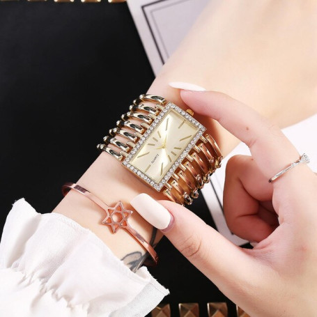 Rhinestone Ladies Steel Bracelet Watch Quartz Square Female Watch Fashionable Simple Style Quartz Wristwatch Reloj Mujer