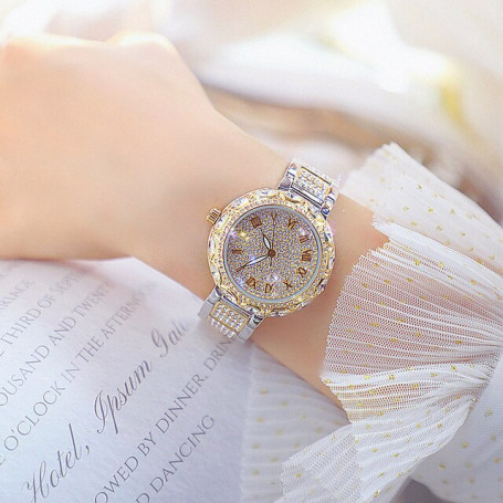 BS Women Watches Luxury Rhinestone Gold Bracelet Watch Singapore Quartz Movement Waterproof Ladies Watch Dress Relogio Feminino