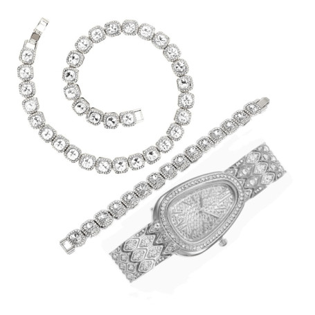 Iced Out Watches for Women Gold Watch Snake Sliver Link Chains Bracelet Necklace Choker Bling Jewelry for Women Watch Set Reloj