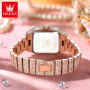 OLEVS Rose Gold Quartz Watch for Women Luxury Top Brand All Diamond Dress Wristwatch Elegant Texured Watchband Women Watch New
