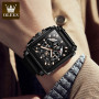 Original Watch for Men Top Brand Luxury Hollow Square Sport Watch Fashion Leather Strap Waterproof Quartz Wristwatch
