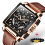 Original Watch for Men Top Brand Luxury Hollow Square Sport Watch Fashion Leather Strap Waterproof Quartz Wristwatch