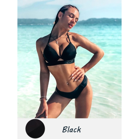 Andzhelika Solid Push Up Bikinis Women Bandage Bikini Sets Swimsuit Sexy Halter Two Pieces Beachwear Bathing Suit Swimwear