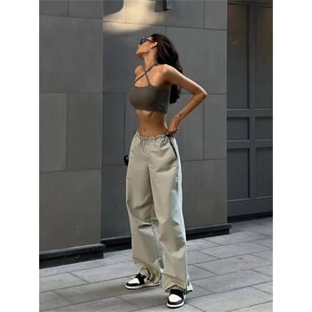 Kliou Solid Casual Oversized Cargo Pants Women Hipster Drawstring Loose Harajuku Vintage Trousers Streetwear Female Bottoms