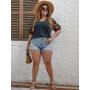 Deep Blue Blouses Women's Summer 4XL Mesh Sleeve Tops Loose Large Plus Size Casual Oversized Tees T Shirt Female Outfits