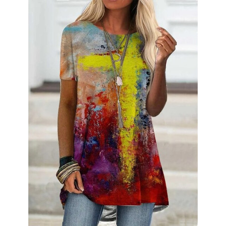 Women's T-shirt Summer Large O-neck 3d Gradient Pattern Tops Girls' Casual Pullover Fashion Original Ladies T Shirt Sweatshirt