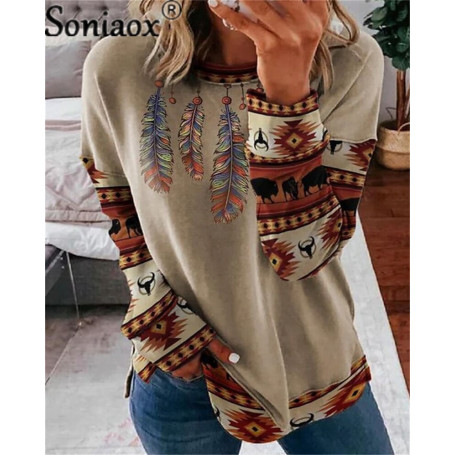 2022 Autumn Vintage 3D Printed O Neck Long Sleeve Women Pullover Sweatshirt Casual Loose Hoodies Hooded Female Tops Jacket Coat