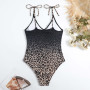 Women Girls Swimwear Cover Up Vintage Leopard Colorblock Print Sexy V Neck One-piece Swimsuit Women String Bathing Suits
