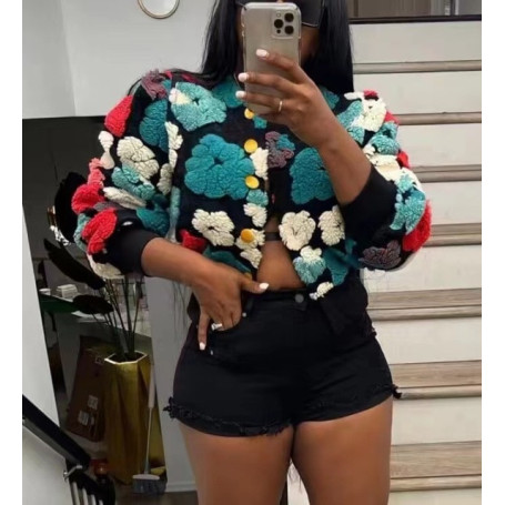 Winter Retro Plush Wool Flowers Embroidery Cardigan Ins Coat Long Sleeved Crop Y2K Streetwear Fur Womens 3D Flower Bomber Jacket