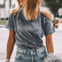 Solid Cut-out Cold Shoulder Round Neck Shift Casual T-Shirts