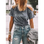 Solid Cut-out Cold Shoulder Round Neck Shift Casual T-Shirts