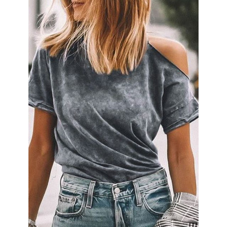 Solid Cut-out Cold Shoulder Round Neck Shift Casual T-Shirts