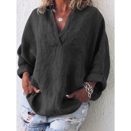 New Korean Fashion Spring Plus Size Loose Long Sleeve V-neck Linen Shirt Luxury Women's Blouses PromotionChic Woman Blouse