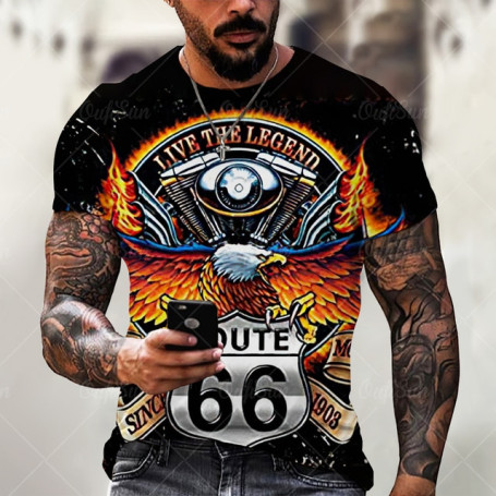 Men's T- Shirt Route 66 America Highway Men's T Shirt Summer O-Neck Short Sleeve Tees Men's Oversized t shirt Vintage Clothing