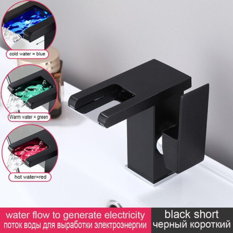 Luxury LED Luminous wash basin Black Basin Faucet Tall And Short Tap Bathroom Single Handle Cold and Hot Water Flow Produces