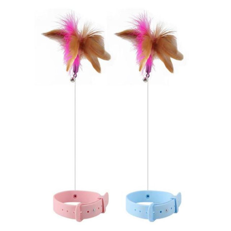 1 Pcs Cat Teaser Stick Pet Collar With Bells Feather Bite-resistant Feather Fishing Rod For Indoor Cats Training Toys Supplies
