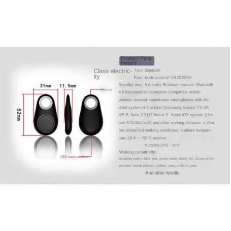 Mini Water Drop Bluetooth 4.0 Anti-lost Device Smart Tracking Selfie  Pet Tag Mobile Phone Keychain Wallet Pet Anti Missed Alarm