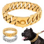 19mm Strong Metal Dog Chain Necklace Pet Training Stainless Steel Choke Collar Gold Cuban Link For Large Walking Dog Ring