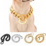 Dog Chain Luxury Strong Metal Necklace Pet Training Stainless Steel Choke Collar Gold Cuban Link For Large Walking Dog Ring