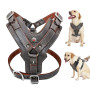 Leather Large Dog Harness Heavy Duty Vest Thick Soft for Big Dogs Boxer Pitbull Rottweiler Bull Mastiff, Brown
