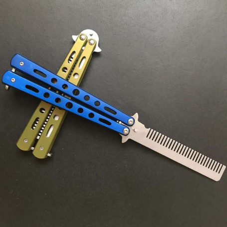 1PC Foldable Butterfly Knife Comb Stainless Steel Practice Training Comb Butterfly Comb Barber Hairdressing Comb Knife Brushes