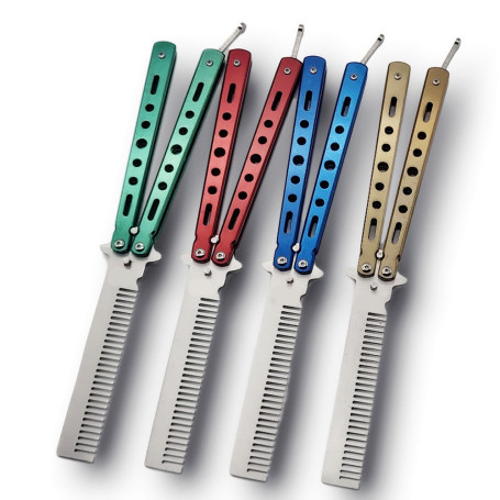 1PC Foldable Butterfly Knife Comb Stainless Steel Practice Training Comb Butterfly Comb Barber Hairdressing Comb Knife Brushes