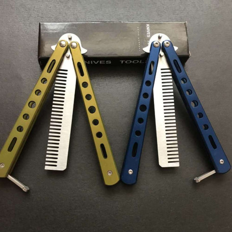 1PC Foldable Butterfly Knife Comb Stainless Steel Practice Training Comb Butterfly Comb Barber Hairdressing Comb Knife Brushes