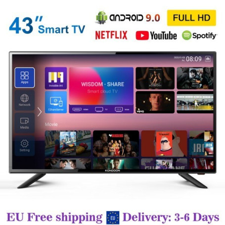 43" Inch Smart TV 1920*1080 FHD Wifi Android 9.0 Google Television Youtube Netflix DVB-T/C/S/S2 HDMI FreeShipping