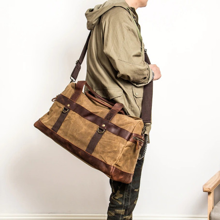 Travel Bag Water Proof Waxed Canvas Leather Men Carry On Large tote Vintage