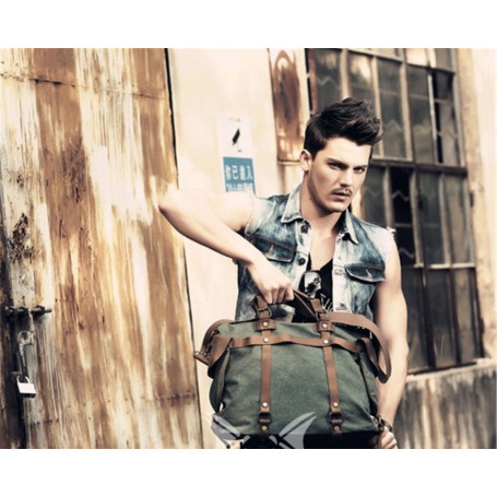Vintage Military Canvas Leather Men Shoulder Bag  Crossbody Bag Tote Handbag Men Canvas Messenger Bag  Leisure male