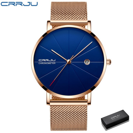 CRRJU New Watch for Men Ultra Thin Mesh Steel Luxury Date Wristwatch Sport Waterproof Men's Watch Gift for men Relogio Masculino