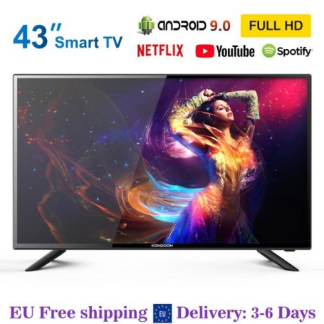 KONDOON 43" Inch Smart FHD TV Wifi Android 9.0 LED 1080 Televison HDMI  Nextfile Screen Display TVS Google DVB-T/T2/S/S2/C