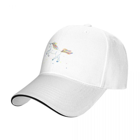 Cute Unicorn Painting Fantasy White Horse with Colorful Horse Mane and Pony Tail Illustration - gray Baseball Cap